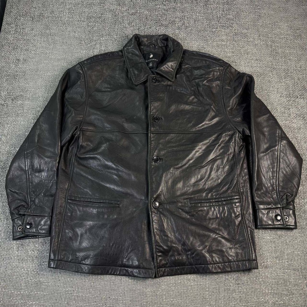 Trimark Leather Car Coat Mens Medium Black 90s Y2K Minimalist Jacket